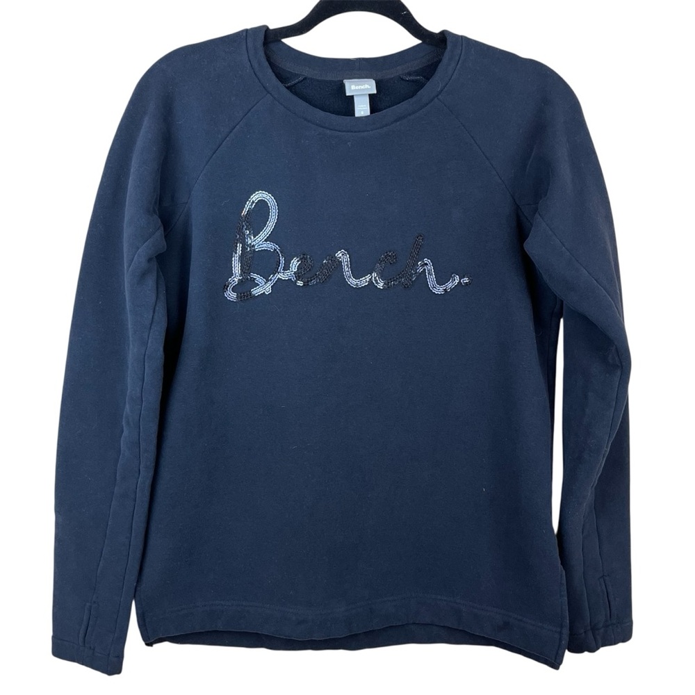 Bench Sequin Logo Sweatshirt in Black, Thick Cotton Blend Fleece - Small